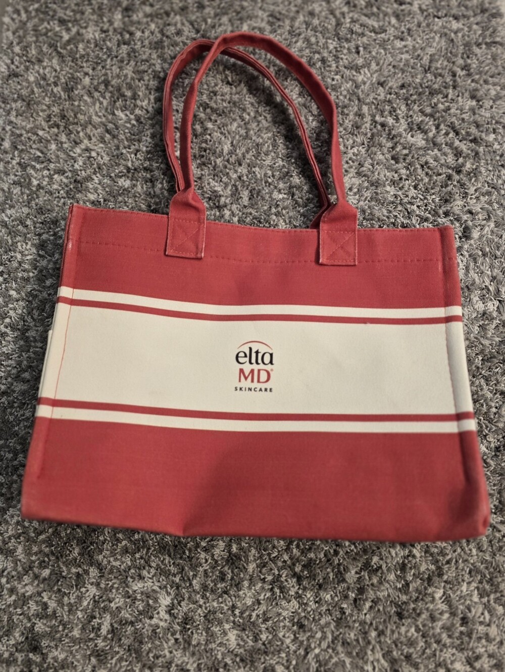 EltaMD Red and Cream Striped Tote